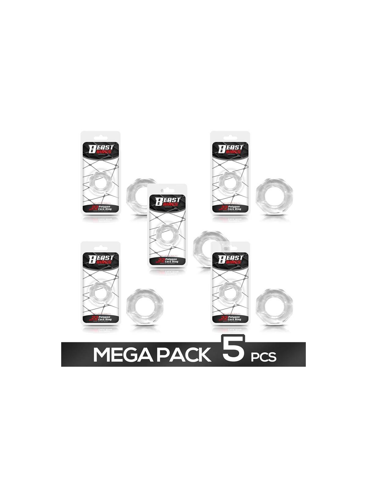 Pack de 5 Anillo para el Pene Super Flexible Poligonal 22 cm Transparente